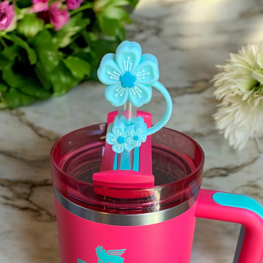 Triple Teal Cherry Blossom Straw Topper