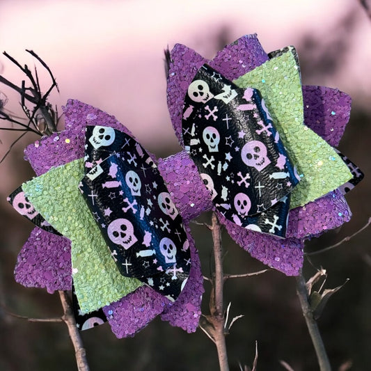 PRE ORDER Purple Skulls Bow (shipping between 9/12-9/20)