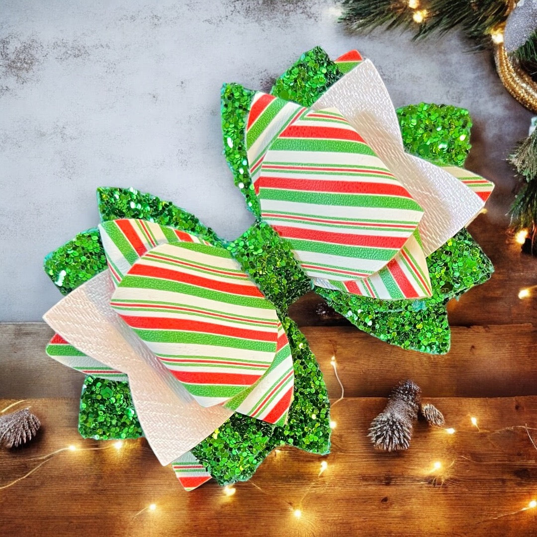 Luxe Red & Green Candy Cane Stripe Bow