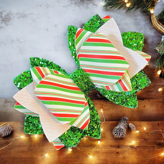 Luxe Red & Green Candy Cane Stripe Bow