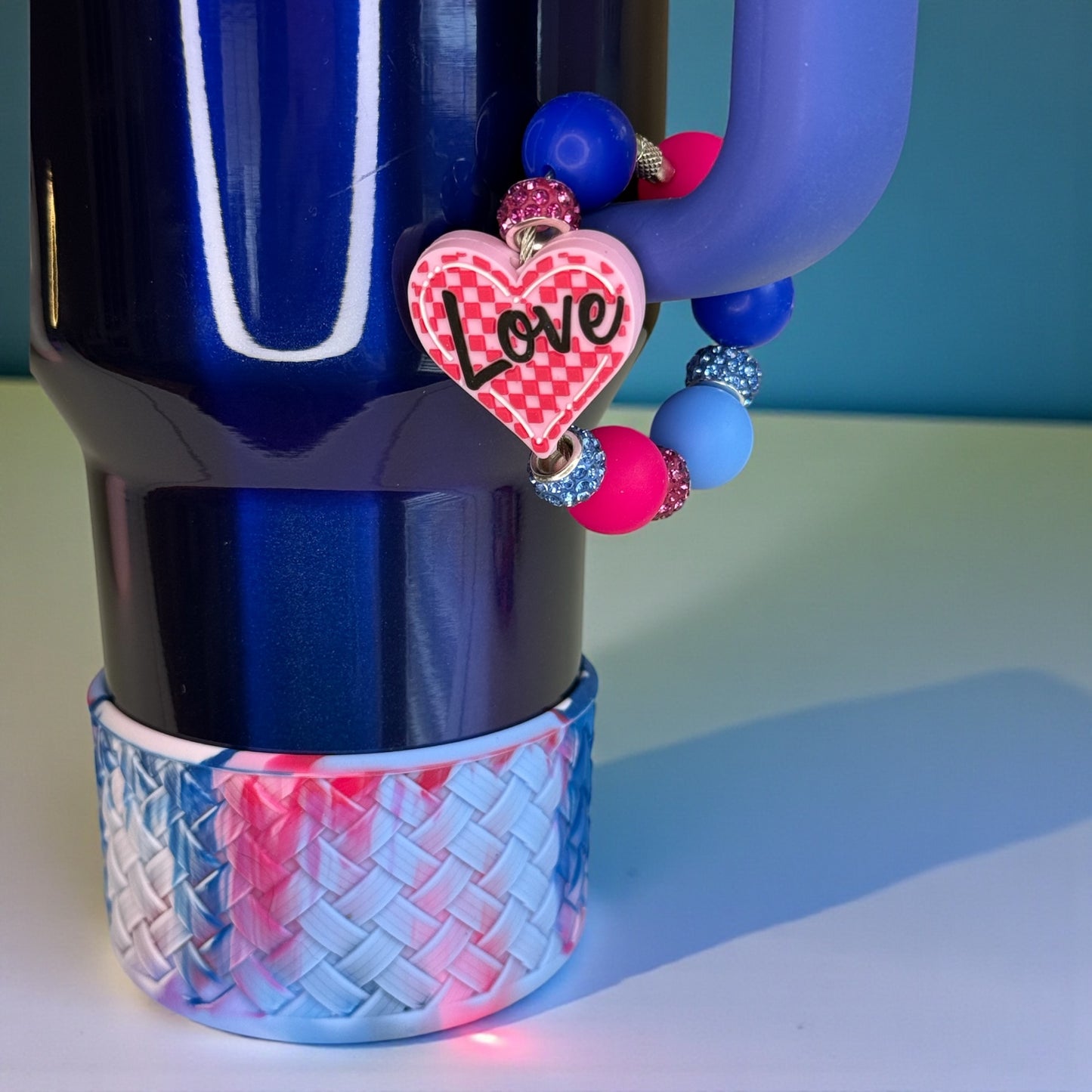 Pink Sparkle Love Checkers Handle Bracelet