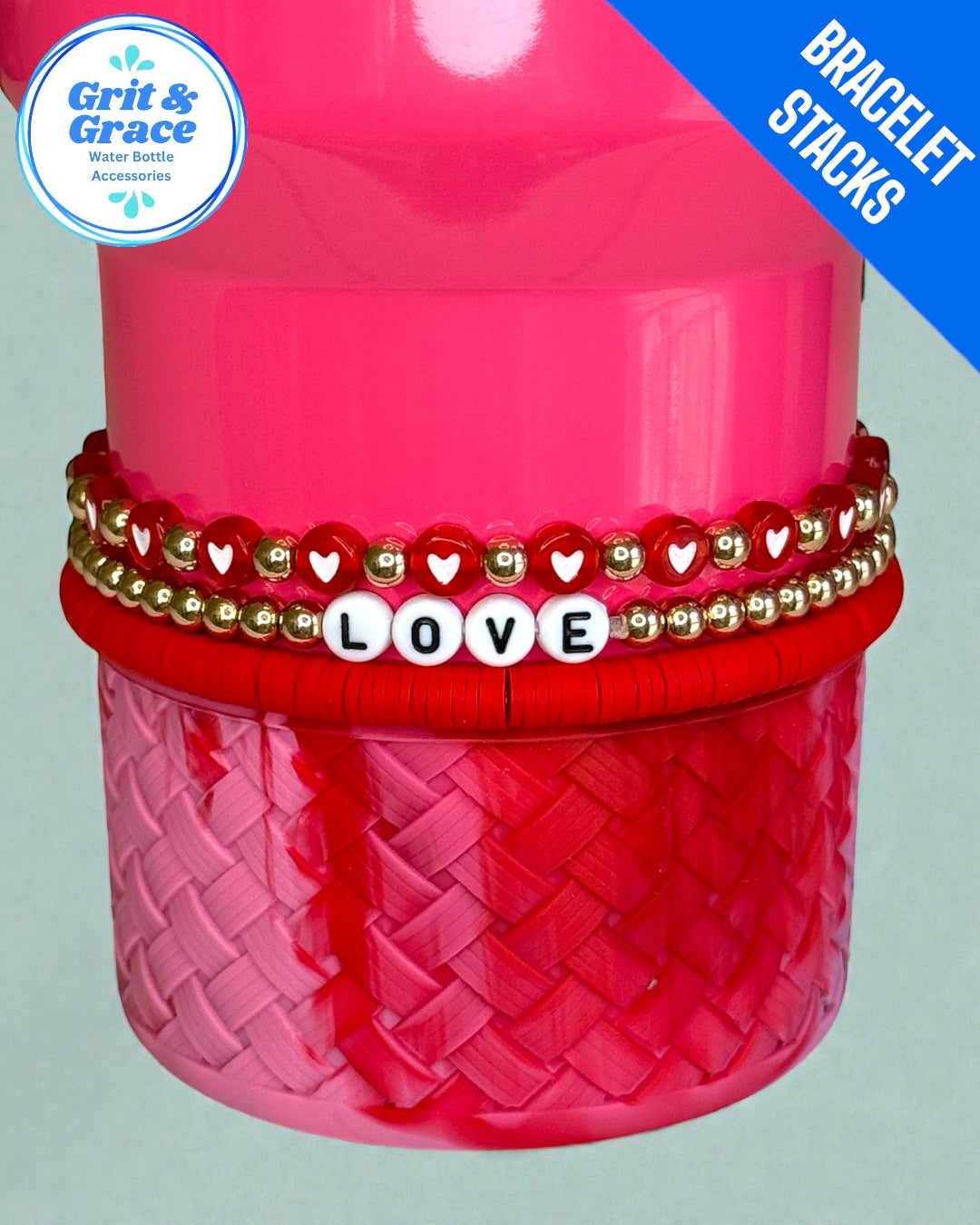 Red LOVE Stretchy Cup Bracelets (Set of 3)