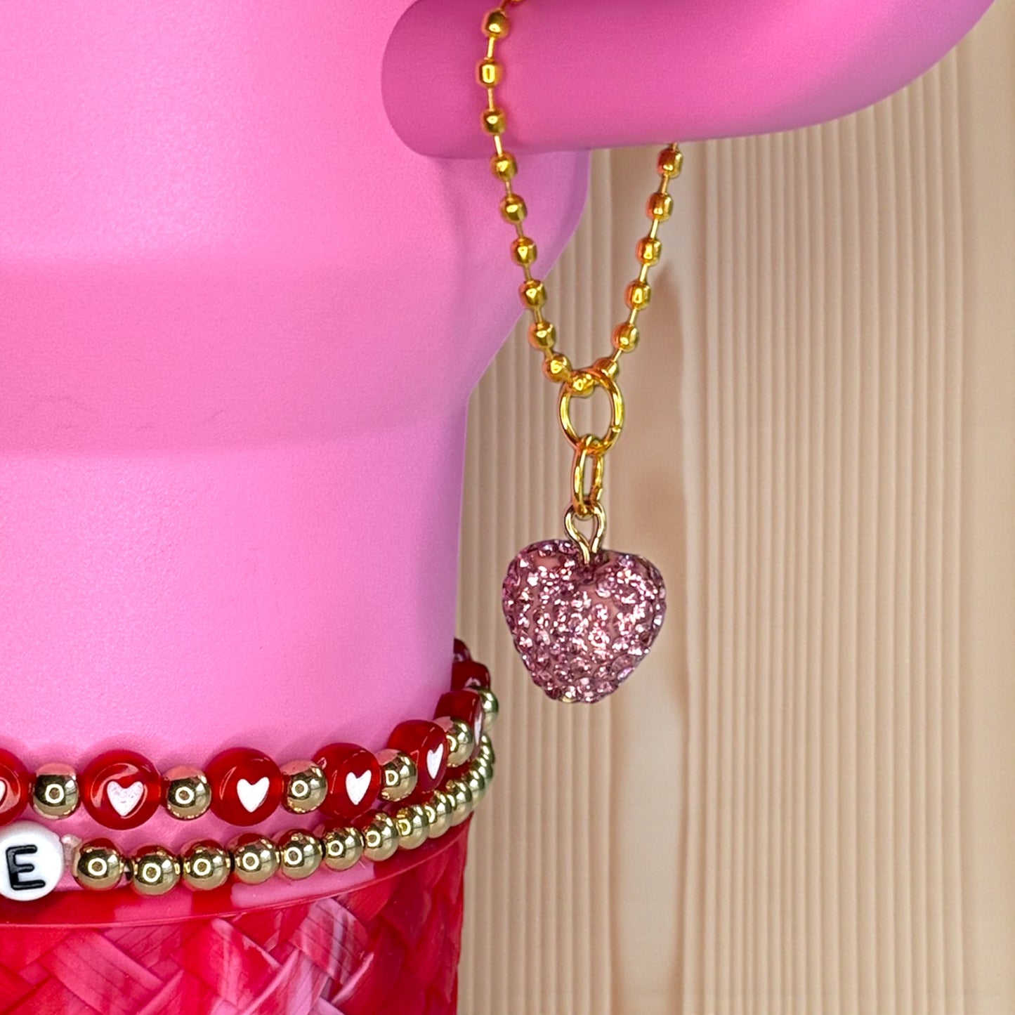 Bling Rhinestone Heart Handle Charm
