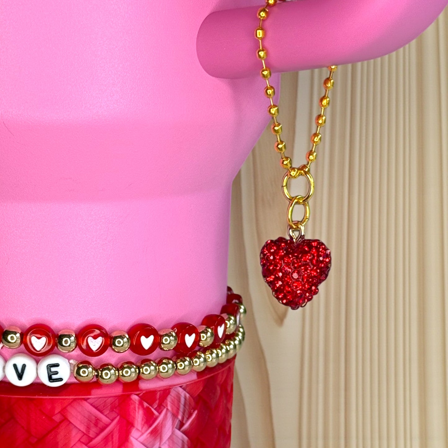 Bling Rhinestone Heart Handle Charm