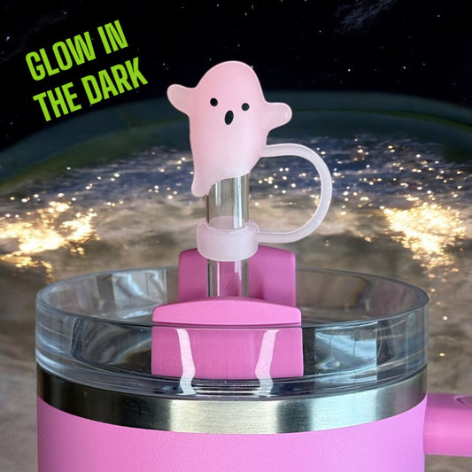 Glow Pink Ghost Straw Topper