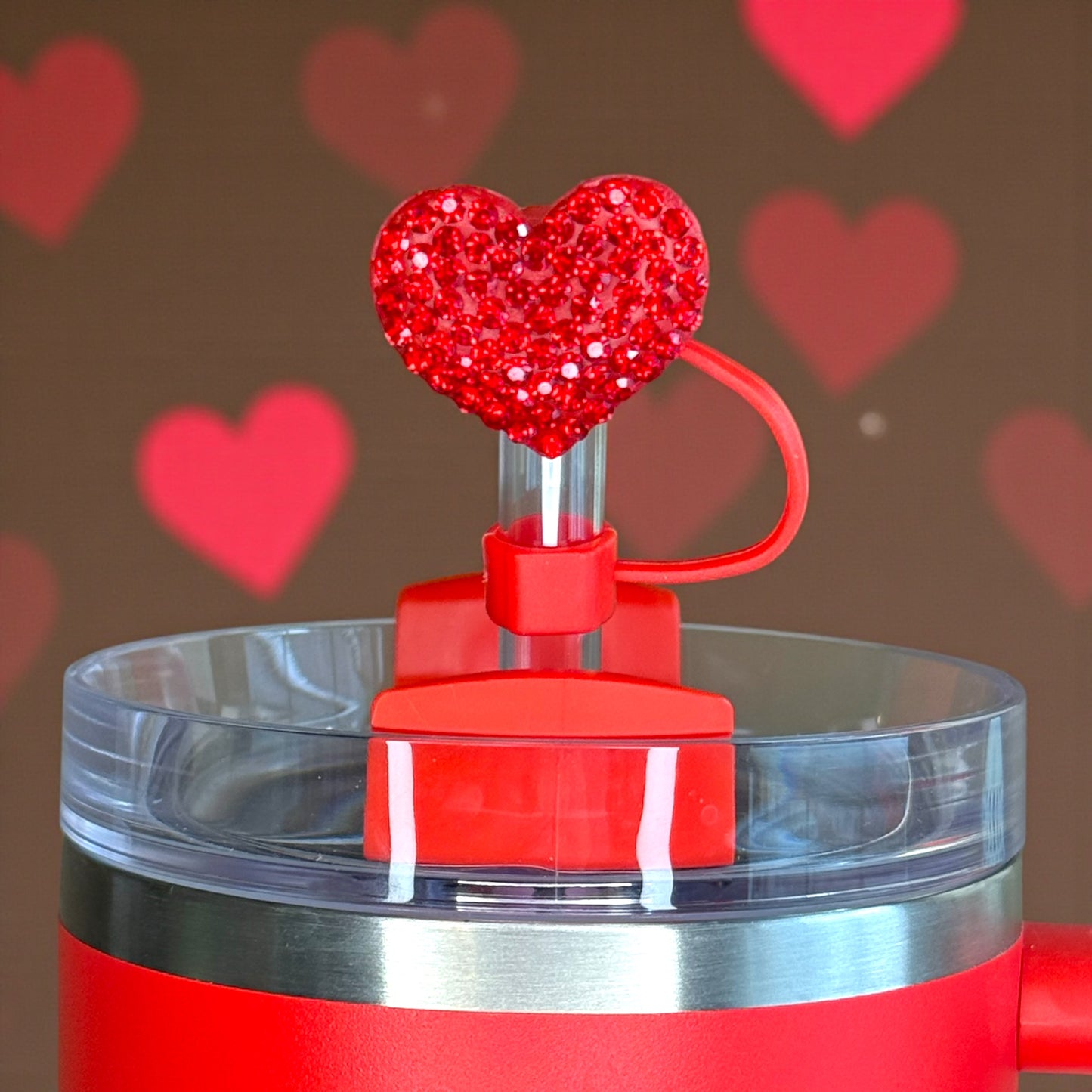 Crystal Bling Red Heart Straw Topper