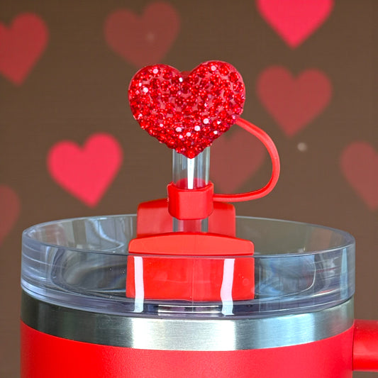 Crystal Bling Red Heart Straw Topper