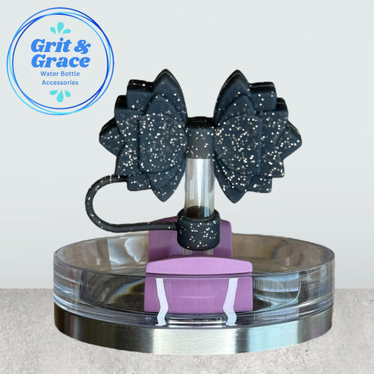 Gracie Black & Silver Glitter Straw Topper