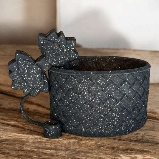 Gracie Black & Silver Glitter Straw Topper