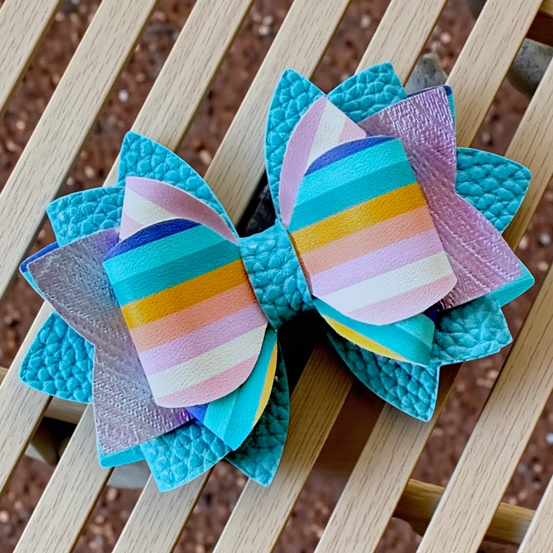 Teal Spring Stripe Bow