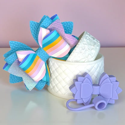 Teal Spring Stripe Bow