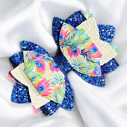 Royal Blue Glitter Peacock Bow