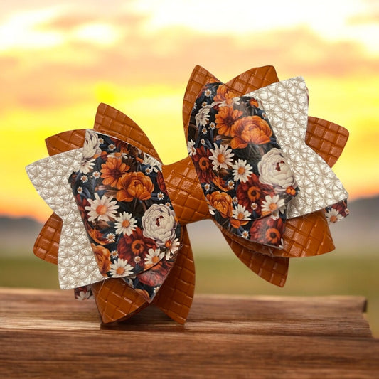Autumn Floral Burnt Orange Bow