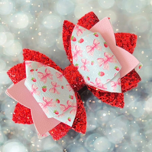 Red Glitter Bows & Strawberries Bow