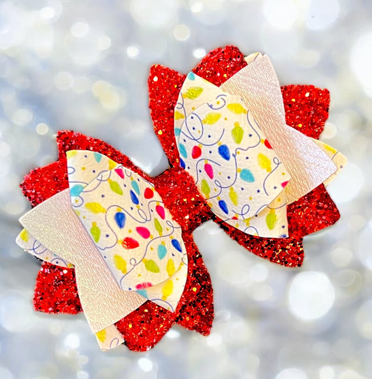 Christmas Lights Red Glitter Bow