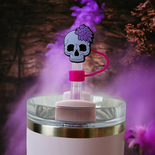 Purple Flower Skull Straw Topper