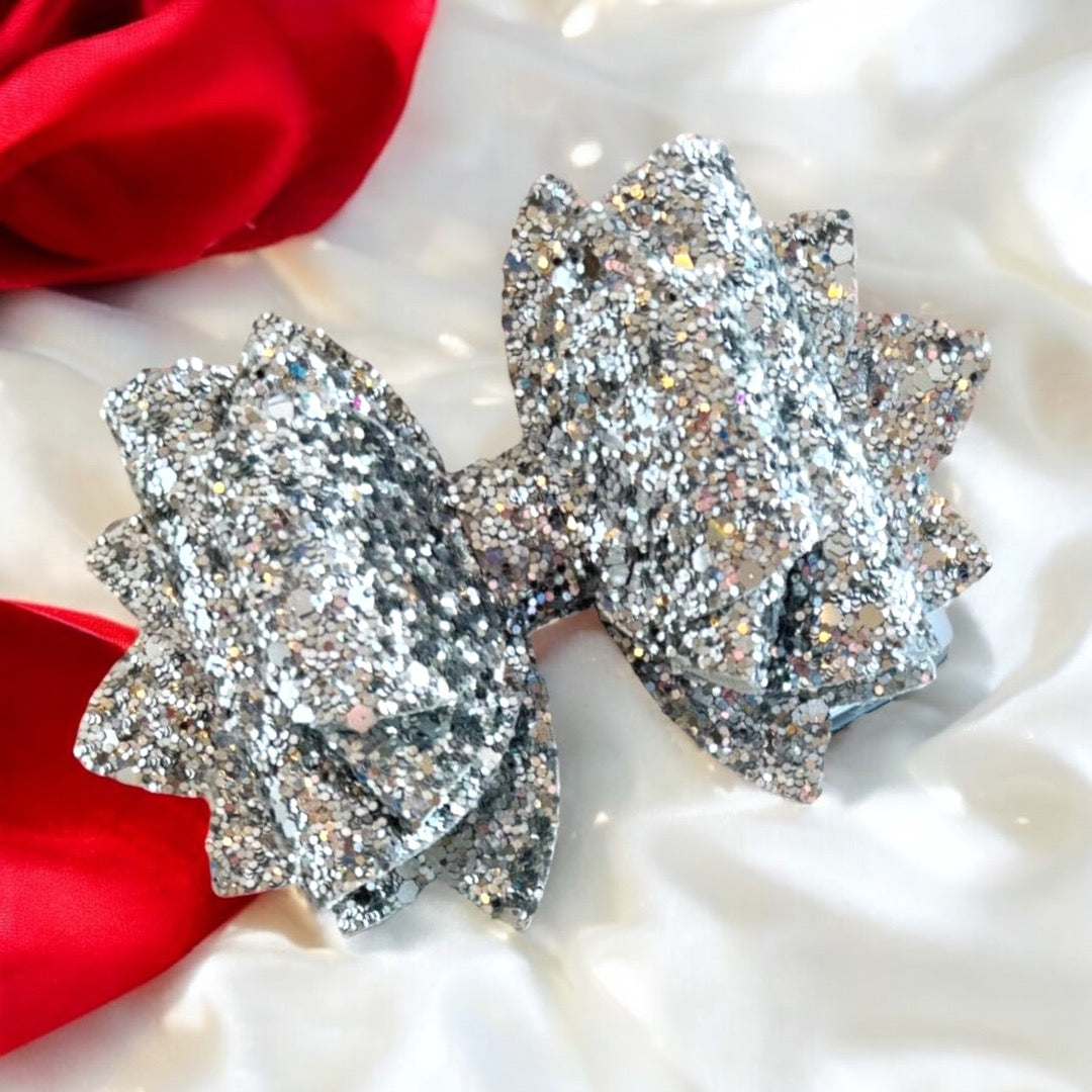 Silver Glitter Bow