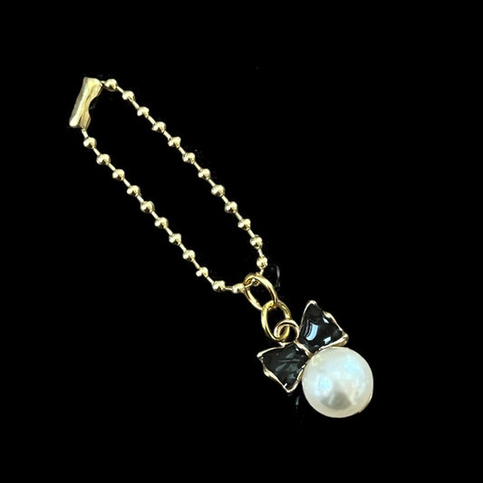 Black Bow & White Pearl Charm