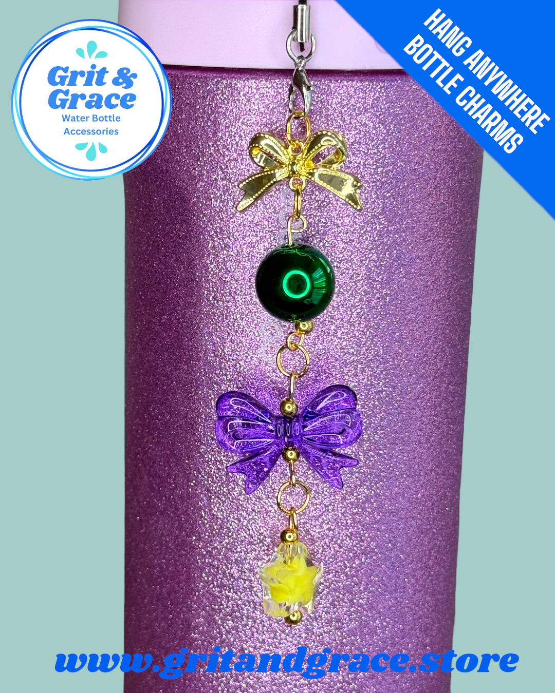 Hang Anywhere Mardi Gras Bow Bottle Charm