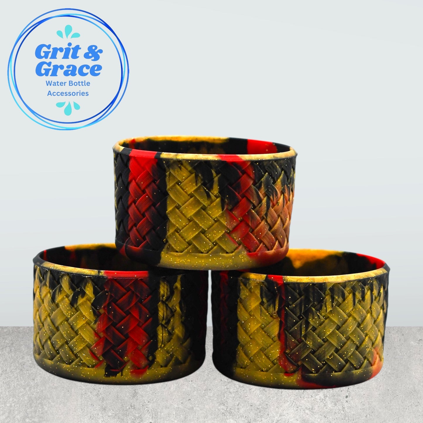 Basketweave Red, Black & Gold Swirl Boot