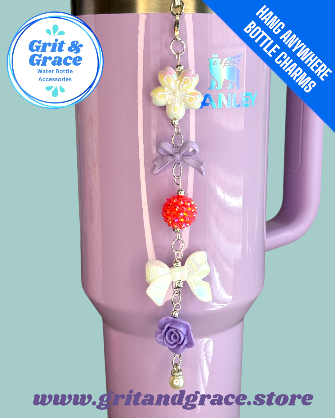 Hang Anywhere Sparkle Pink & Purple Rose Bottle Charm