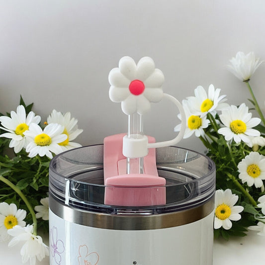 White & Pink Center Daisy Straw Topper