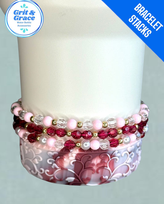 Pink & Maroon Velvet Stretchy Cup Bracelets (Set of 3)