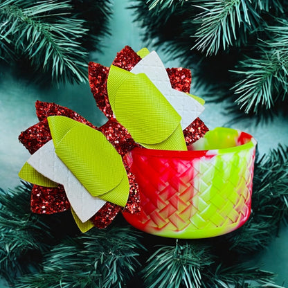 Basketweave Holiday Lime & Red Boot