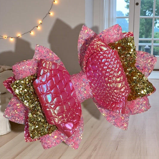 Pink Alligator Sparkle Bow