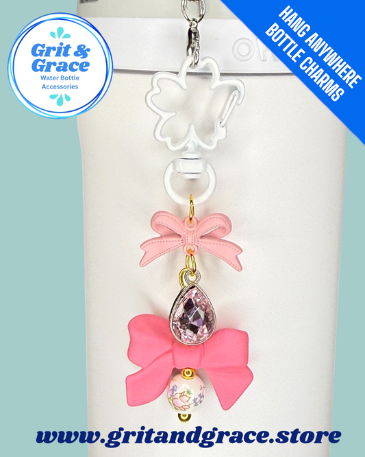 Hang Anywhere Pink Bows & Flowers Bottle Charm