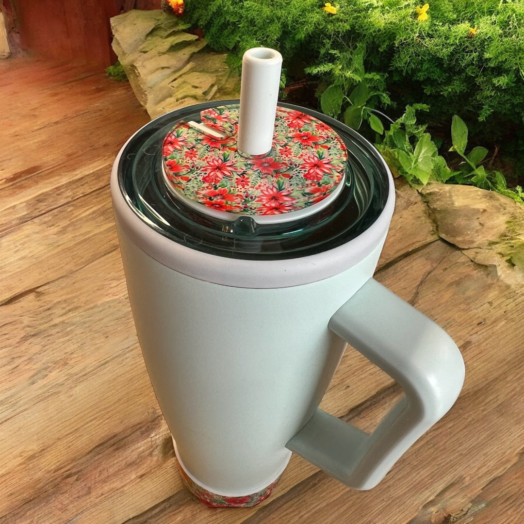 Preppy Poinsettia Round Tumbler Topper