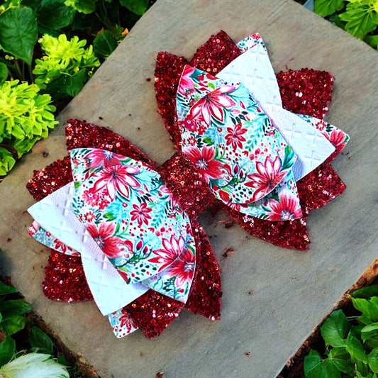 Preppy Poinsettia Red Glitter Bow