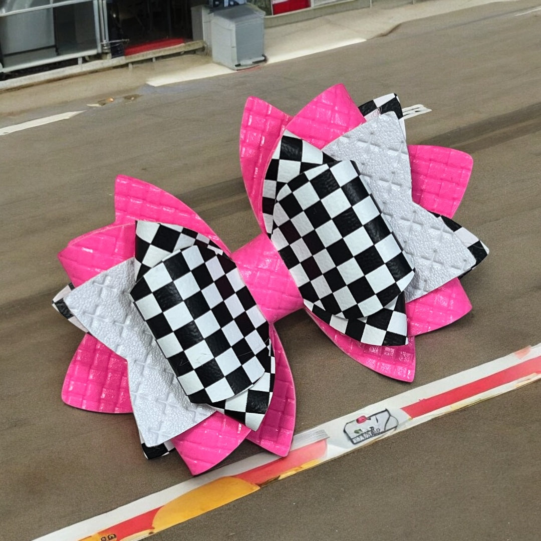 Neon Pink Checker Bow