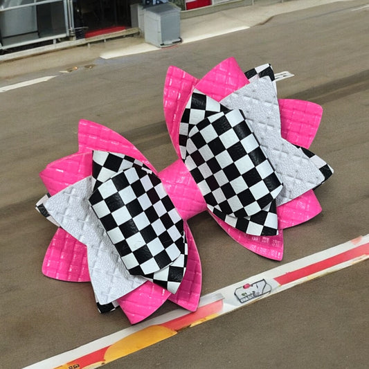 Neon Pink Checker Bow