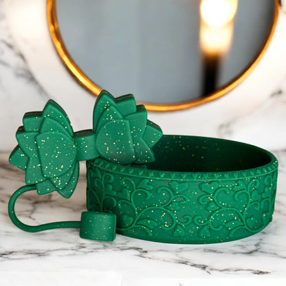 Heart Scroll Forest Green Glitter Shorty Boot
