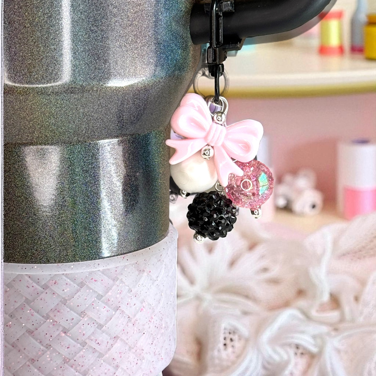Pink & Black Mini Straw Bauble