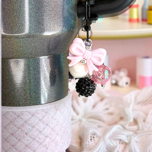 Pink & Black Mini Straw Bauble