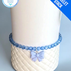 Blue Toile Stretchy Cup Bracelet with Bow Charm
