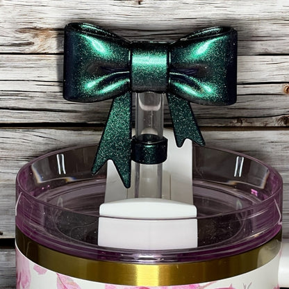 Emerald Chameleon Bow Straw Topper