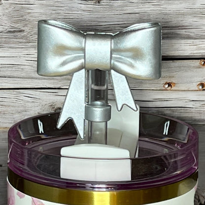 Silver Gloss Bow Straw Topper