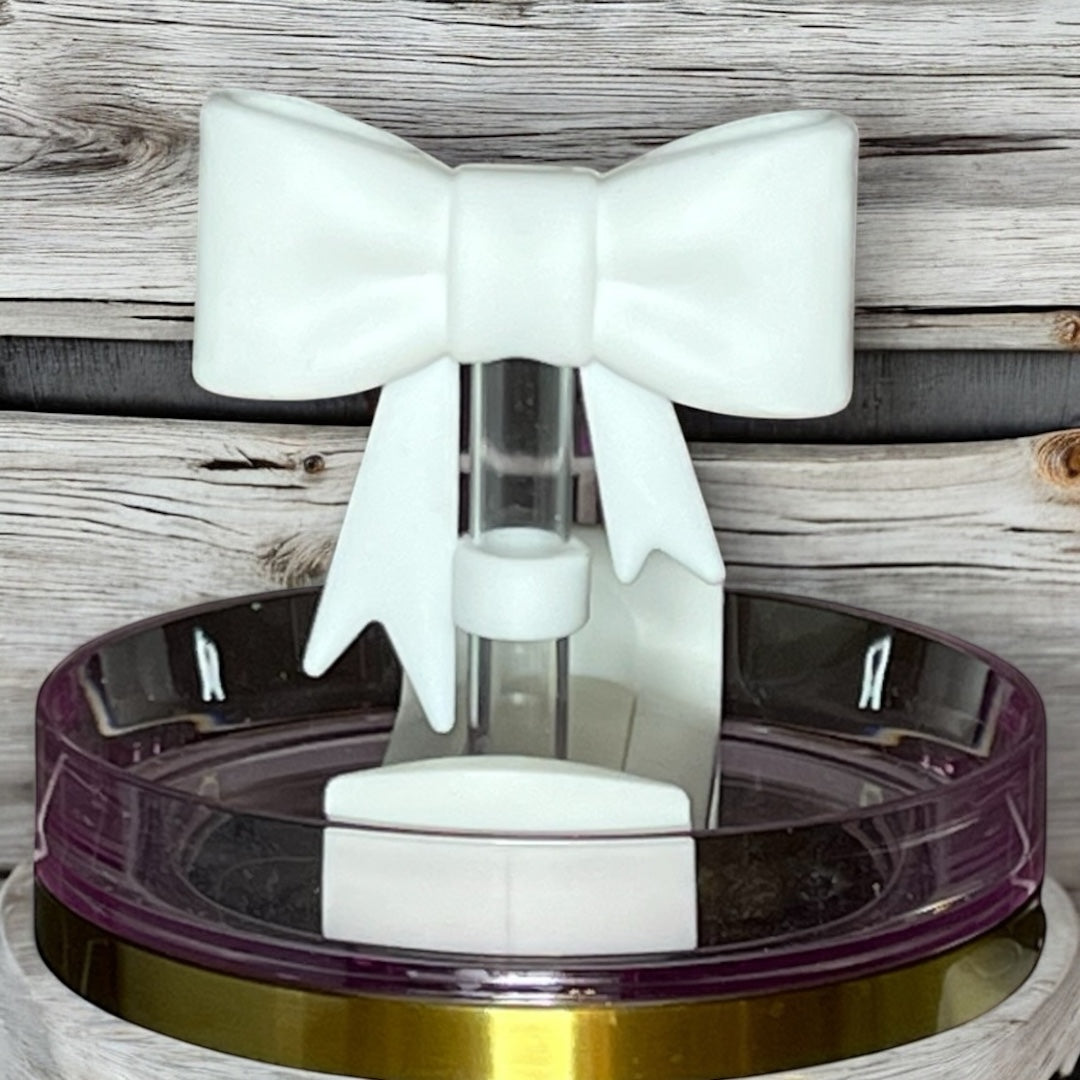 White Bow Straw Topper