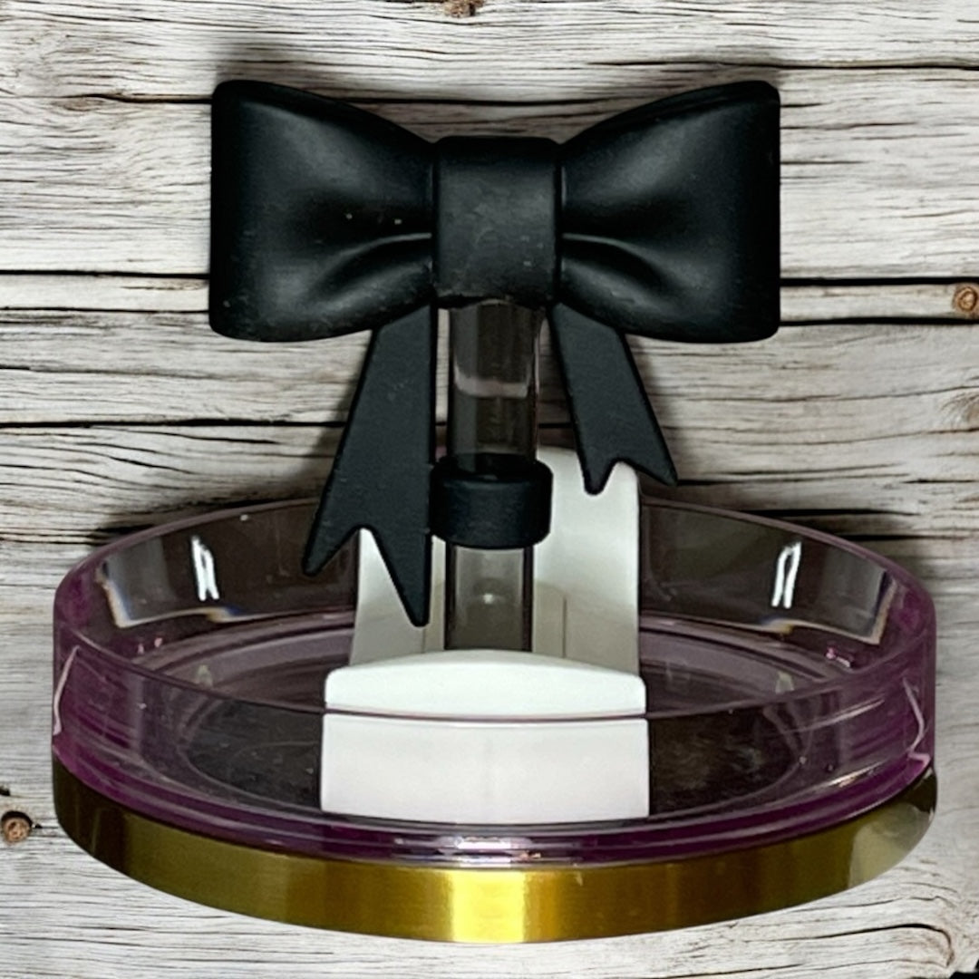 Midnight Black Bow Straw Topper