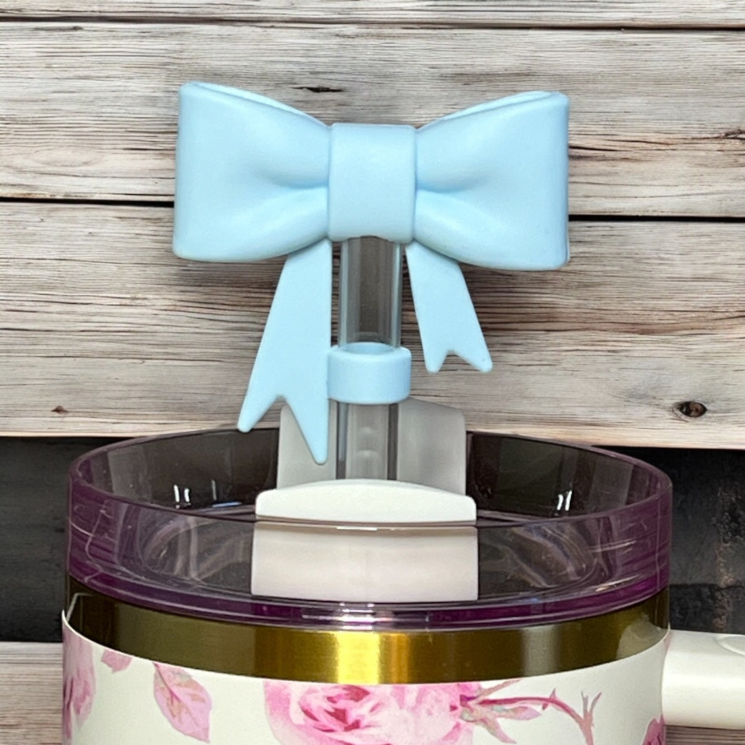 Baby Blue Bow Straw Topper