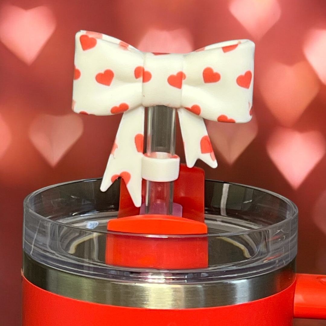 Red Heart Bow Straw Topper