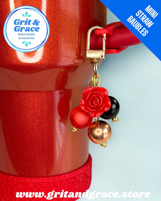 Fall Red Rose Mini Straw Bauble