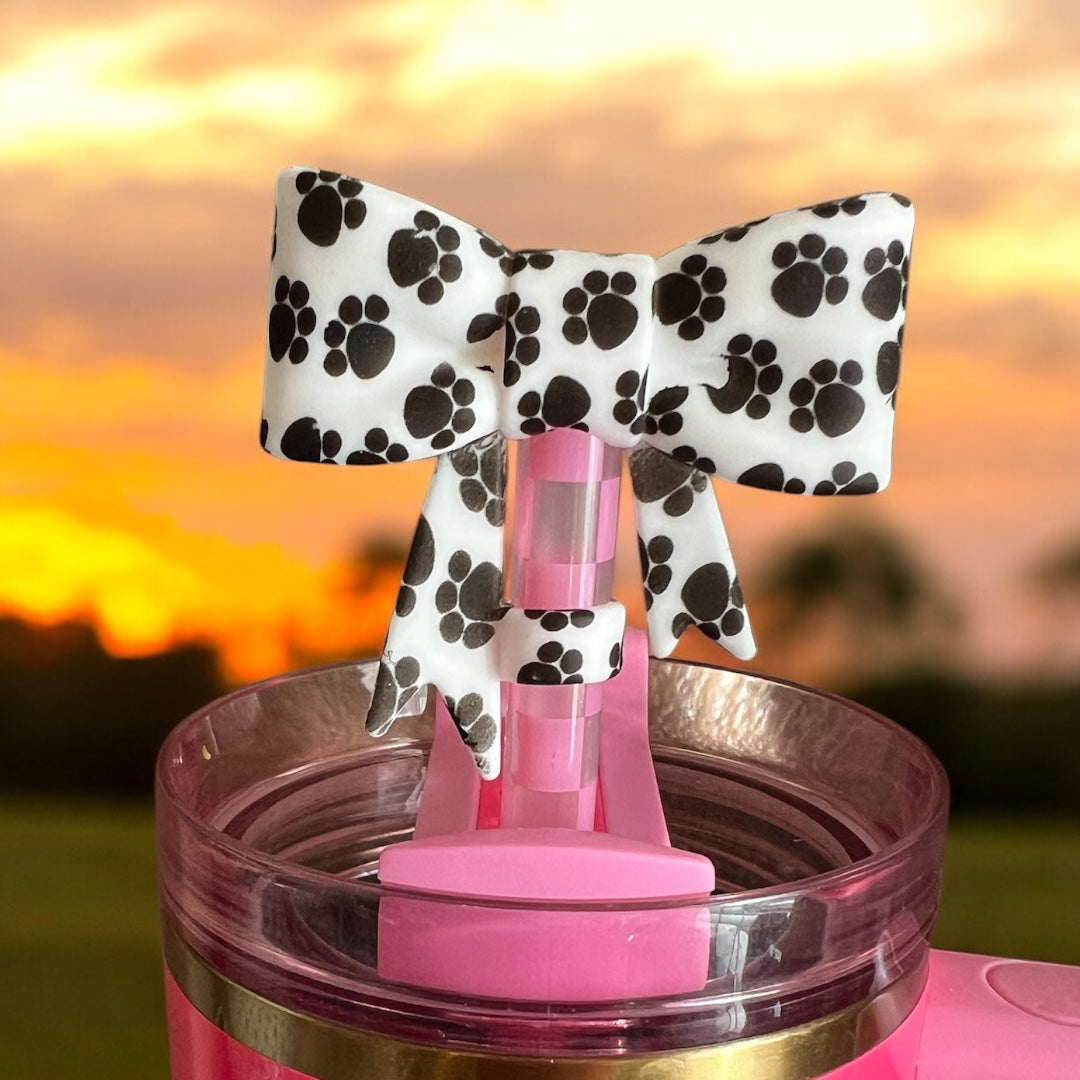 Paw Print Bow Straw Topper