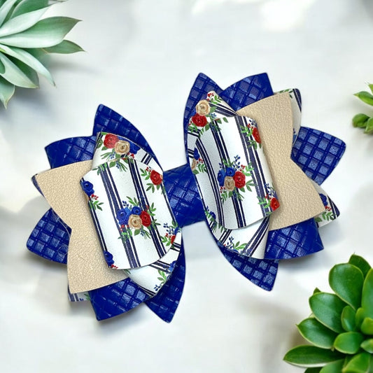 USA Floral Stripe Bow