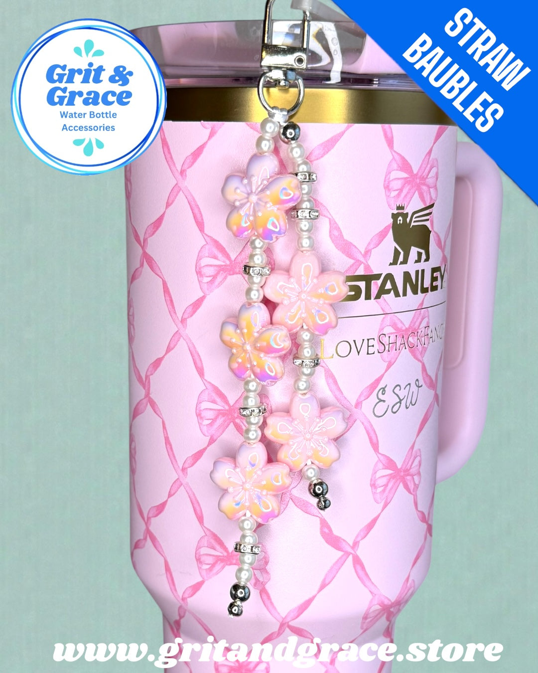 Hang Anywhere Beaded Pink Cherry Blossom Bottle Charm