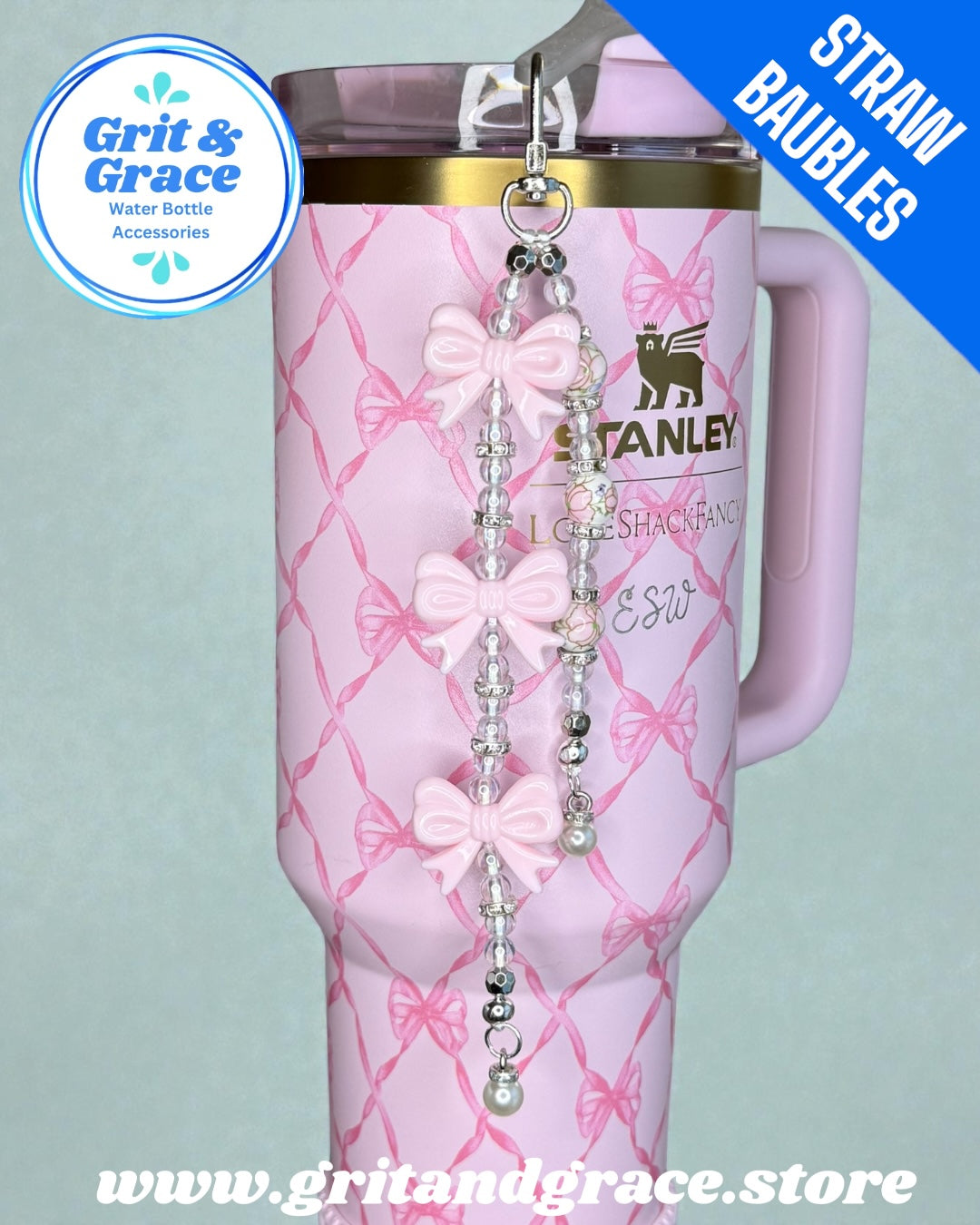 Hang Anywhere Beaded Pink Coquette Bottle Charm