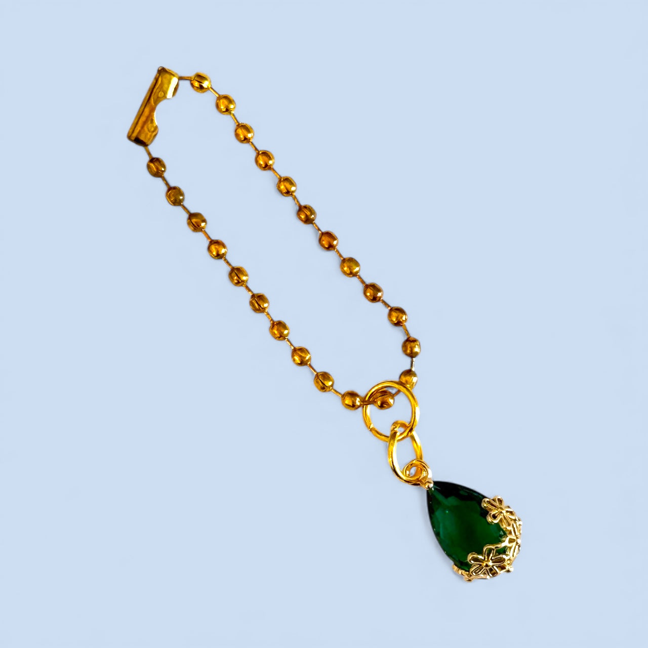 Emerald Green Flower Gem Handle Charm
